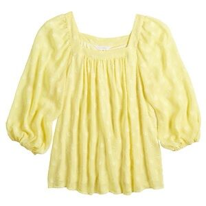 Lauren Conrad Light Yellow Square Neck Blouse Coquette Cottagecore Romantic Top
